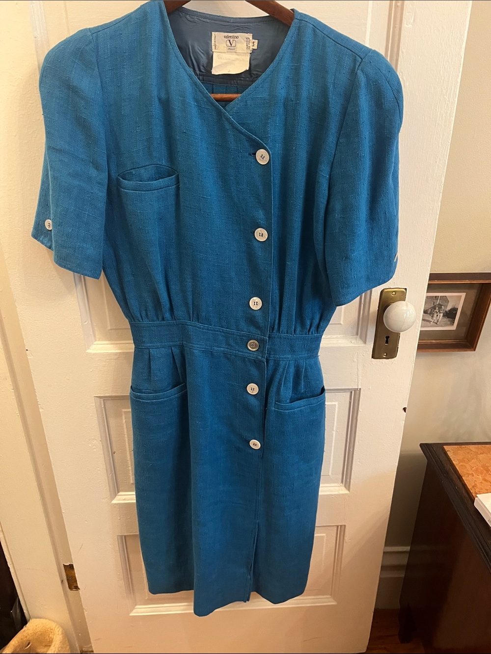 Valentino Teal-Blue Button-Front Midi Dress